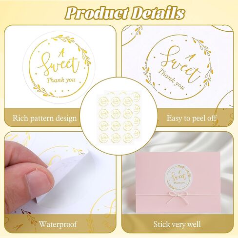 300 Pcs Gold Thank You Sticker, A Sweet Thank You Stickers 1.4in Thanks Gift Stickers Self-Adhesive Gold Foil Thanks Labels for Wedding Birthday Baby Shower Favors Gift Wrapping Envelope Seal in Saudi Arabia
