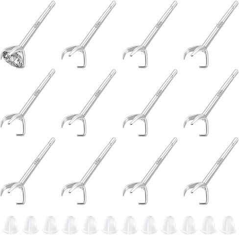 UNICRAFTALE 6Pairs 925 Sterling Silver Prong Earrings Setting Stud Earring Findings Metal Blanks Claw Earring with Polishing Cloth and Ear Nuts for Jewelry Making in Saudi Arabia