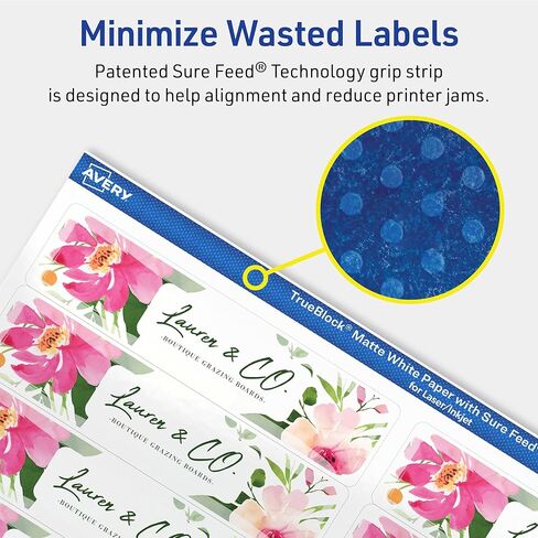 Avery TrueBlock Matte White Rectangle Labels, Sure Feed Technology, 1" x 4", 200 Matte White Labels, Laser/Inkjet Printable, Great for Packaging and Product Merchandising in Saudi Arabia