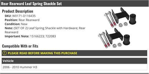 Rear Rearward Leaf Spring Shackle Set of 2 - Compatible with 2006-2010 Hummer H3 in Saudi Arabia