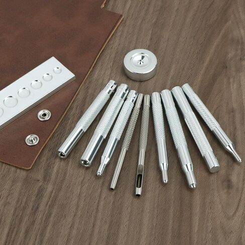 QWORK Craft Tool Die Punch Snap Kit برشام مع قاعدة، هيكل معدني صلب، مقابض طويلة جدًا، ثقب متعدد الأحجام وقاعدة ضبط عالمية in Saudi Arabia