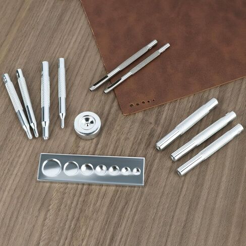 QWORK Craft Tool Die Punch Snap Kit برشام مع قاعدة، هيكل معدني صلب، مقابض طويلة جدًا، ثقب متعدد الأحجام وقاعدة ضبط عالمية in Saudi Arabia