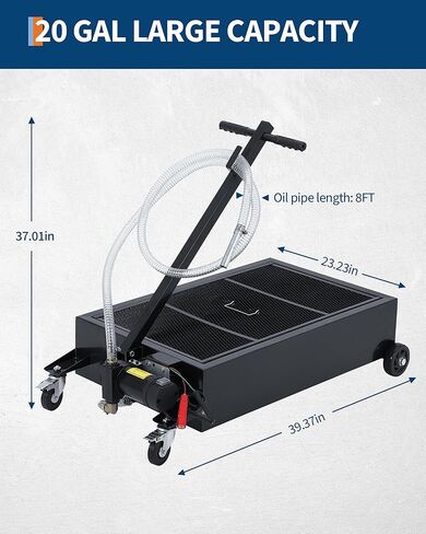 Low Profile 12V Oil Drain Pan, 25-Gallon Metal Oil Change Pan Cart with 180W Electric Pump, 8-Foot Hose, Folding Handle Design for Cars, SUVs, Trucks, Buses, RVs in Saudi Arabia