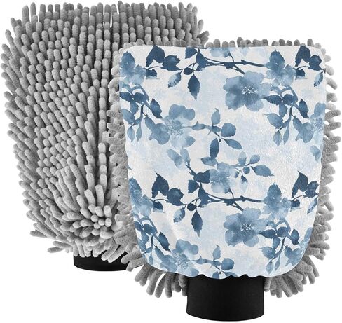 AIXIWAWA Car Wash Mitt Washing Glove Watercolor Floral Print Scratch Free Water Absorbent 2 Pack Medium in Saudi Arabia