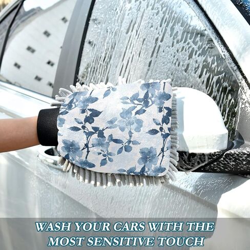 AIXIWAWA Car Wash Mitt Washing Glove Watercolor Floral Print Scratch Free Water Absorbent 2 Pack Medium in Kuwait
