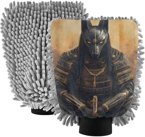 AIXIWAWA Car Wash Mitt Washing Glove Warrior Anubis Print Scratch Free Water Absorbent 2 Pack Medium in Saudi Arabia