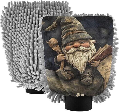 AIXIWAWA Car Wash Mitt Washing Glove Vintage Gnome Print Scratch Free Water Absorbent 2 Pack Medium in Saudi Arabia