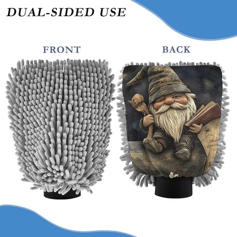AIXIWAWA Car Wash Mitt Washing Glove Vintage Gnome Print Scratch Free Water Absorbent 2 Pack Medium in Saudi Arabia