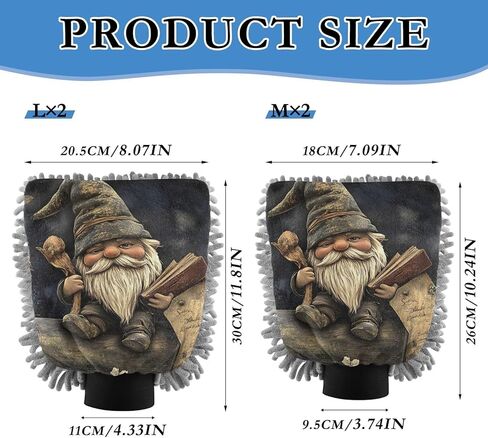 AIXIWAWA Car Wash Mitt Washing Glove Vintage Gnome Print Scratch Free Water Absorbent 2 Pack Medium in Saudi Arabia
