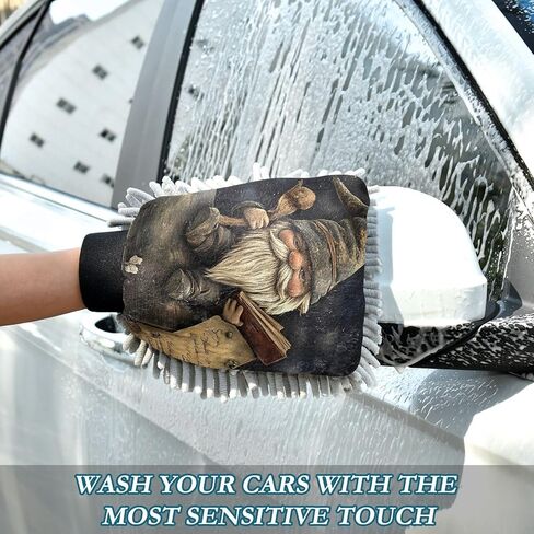 AIXIWAWA Car Wash Mitt Washing Glove Vintage Gnome Print Scratch Free Water Absorbent 2 Pack Medium in Saudi Arabia