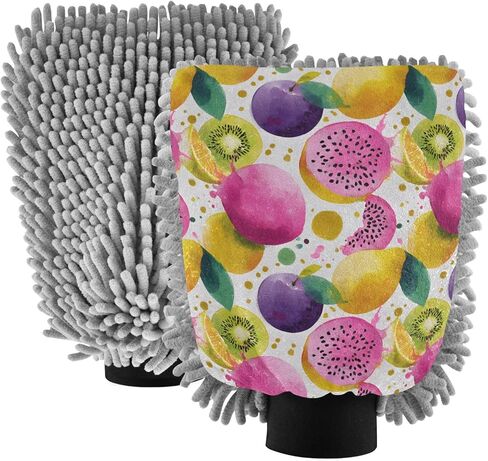 AIXIWAWA Watercolor Fruit Print Car Wash Mitt Washing Glove Scratch Free Water Absorbent 2 Pack Medium in Saudi Arabia