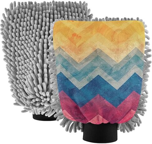 AIXIWAWA Car Wash Mitt Washing Glove Scratch Free Water Absorbent 2 Pack Medium Chevron Pattern Print in Saudi Arabia