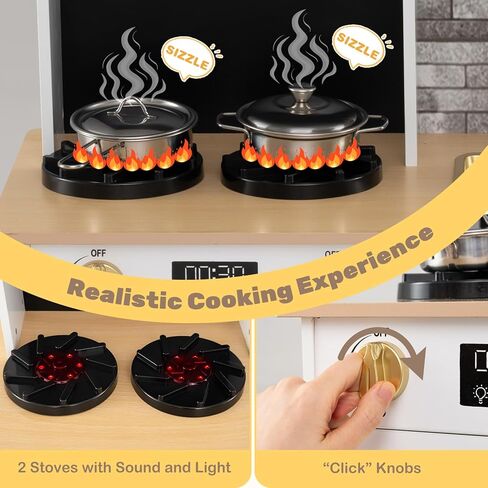 Costzon Kids Kitchen Playset, Little Chef Wooden Pretend Play Set w/Stoves, Sound & Light, Coffee Machine, Faucet & Cookware, Montessori Toddler Play Kitchen for Kids 3+ Years in Saudi Arabia