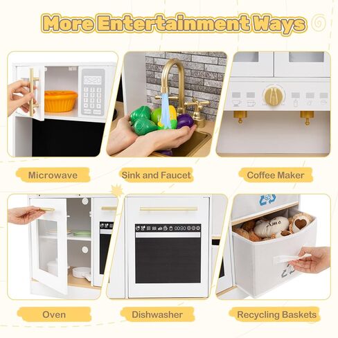 Costzon Kids Kitchen Playset, Little Chef Wooden Pretend Play Set w/Stoves, Sound & Light, Coffee Machine, Faucet & Cookware, Montessori Toddler Play Kitchen for Kids 3+ Years in Saudi Arabia