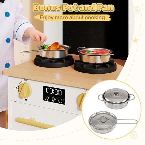 Costzon Kids Kitchen Playset, Little Chef Wooden Pretend Play Set w/Stoves, Sound & Light, Coffee Machine, Faucet & Cookware, Montessori Toddler Play Kitchen for Kids 3+ Years in Saudi Arabia