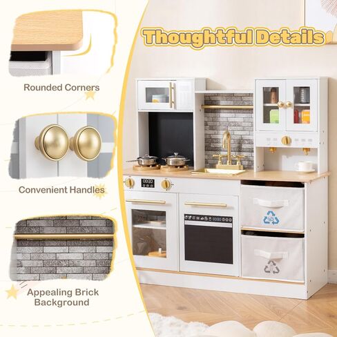 Costzon Kids Kitchen Playset, Little Chef Wooden Pretend Play Set w/Stoves, Sound & Light, Coffee Machine, Faucet & Cookware, Montessori Toddler Play Kitchen for Kids 3+ Years in Saudi Arabia