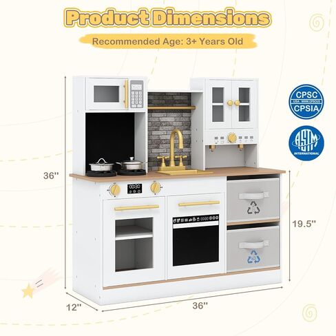 Costzon Kids Kitchen Playset, Little Chef Wooden Pretend Play Set w/Stoves, Sound & Light, Coffee Machine, Faucet & Cookware, Montessori Toddler Play Kitchen for Kids 3+ Years in Saudi Arabia