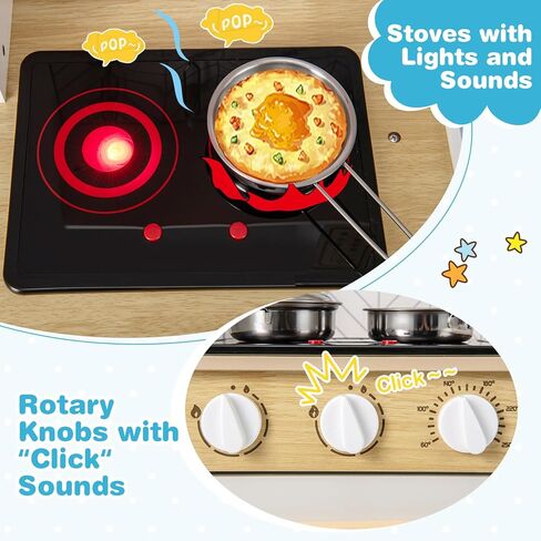 Costzon Kids Kitchen Playset, Wooden Pretend Play Kitchen with Lights and Sounds, Stoves, Sink, Faucet, Microwave, Oven & Cooking Accessories, Toy Kitchen Set for Toddlers, Gift for Boys Girls Ages 3+ in Saudi Arabia