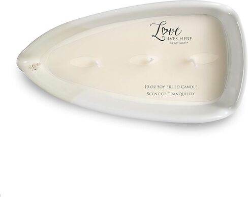 Pavilion Gift Company Lake Best Times-Ceramic Boat Shaped 3 Lead Free Triple Wick Soy Wax Candle Scent: Tranquility, 10 oz 2.75 Inch Tall, Beige in Saudi Arabia