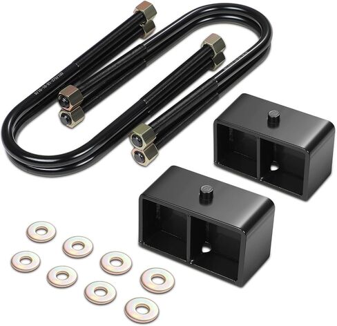 Auto Dynasty 3" Rear Lift Block Kits Compatible with 2002-2013 Dodge Ram 1500 2500 3500, Set of 2 Leaf Spring Leveling Lift Blocks and U-bolts, Powdercoated Black in Saudi Arabia