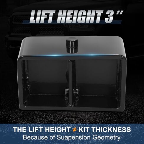 Auto Dynasty 3" Rear Lift Block Kits Compatible with 2002-2013 Dodge Ram 1500 2500 3500, Set of 2 Leaf Spring Leveling Lift Blocks and U-bolts, Powdercoated Black in Saudi Arabia