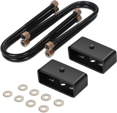 Auto Dynasty 2" Rear Lift Block Kits Compatible with 1997-2003 Ford F-150, Set of 2 Leaf Spring Leveling Lift Blocks and U-Bolts, Powdercoated Black in Saudi Arabia