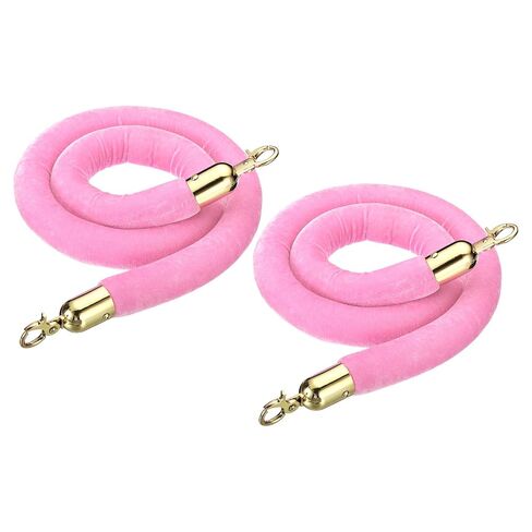 PATIKIL 4 Feet Light Pink Velvet Stanchion Rope, 2 Pack Crowd Control Barrier Rope with Snap Hooks for Posts Stands Queue Divider of Hotel Theater, Golden in Kuwait