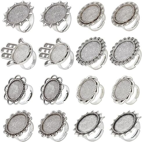 SUNNYCLUE 16Pcs 8 Style Silver Ring Blanks 20mm Adjustable Ring Bezels Settings Flower Owl Flat Round Vintage Alloy Finger Rings Base Components Findings for Jewelry Making Ring Supplies DIY Crafts in Saudi Arabia