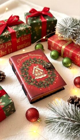 Book of Shadows Leather Journal, Merry Christmas Spellbook with Vintage Clasp Lock – 200 Page Antique Deckle Edge Leather Bound Notebook – Notebook Journal Christmas Gift For Men & Women in Saudi Arabia