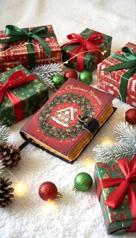 Book of Shadows Leather Journal, Merry Christmas Spellbook with Vintage Clasp Lock – 200 Page Antique Deckle Edge Leather Bound Notebook – Notebook Journal Christmas Gift For Men & Women in Saudi Arabia