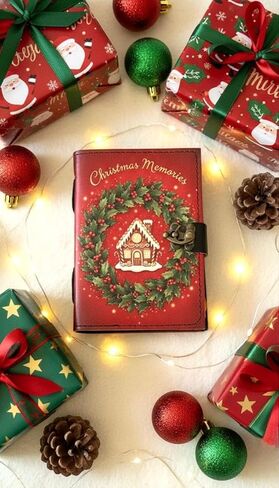 Book of Shadows Leather Journal, Merry Christmas Spellbook with Vintage Clasp Lock – 200 Page Antique Deckle Edge Leather Bound Notebook – Notebook Journal Christmas Gift For Men & Women in Saudi Arabia