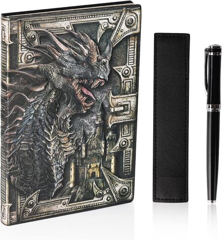 DND Journal, Hardcover Vintage Notebook with 3D Dragon Embossed Leather Cover, 200 Pages A5 Travel Notepad with Ballpoint Pen and Pen Sleeve, DND Gifts for Nerdy DM & Players, Man & Women in Saudi Arabia