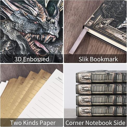 DND Journal, Hardcover Vintage Notebook with 3D Dragon Embossed Leather Cover, 200 Pages A5 Travel Notepad with Ballpoint Pen and Pen Sleeve, DND Gifts for Nerdy DM & Players, Man & Women in Saudi Arabia