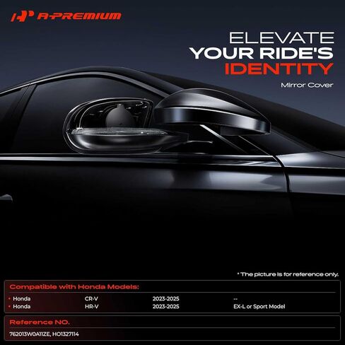 A-Premium Passenger Side Rearview Mirror Cover Cap - Compatible with Honda CR-V CRV, HR-V HRV, 2023 2024 2025 - Smooth Black, with Turn Signal Hole in Saudi Arabia
