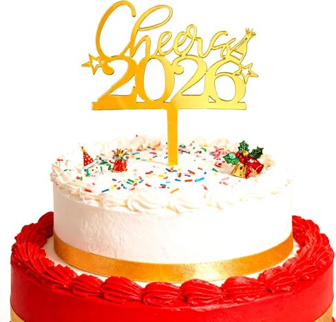 Mirror Gold Acrylic Happy New Year 2026 Cake Topper, Cheer to 2026, New Years Eve Party Decorations,Happy New Year Party Cake Decorations in Saudi Arabia