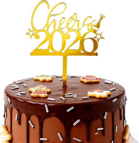 Mirror Gold Acrylic Happy New Year 2026 Cake Topper, Cheer to 2026, New Years Eve Party Decorations,Happy New Year Party Cake Decorations in Saudi Arabia