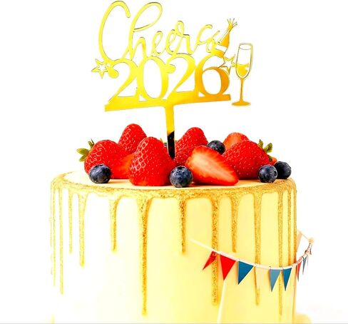Mirror Gold Acrylic Happy New Year 2026 Cake Topper, Cheer to 2026, New Years Eve Party Decorations,Happy New Year Party Cake Decorations in Saudi Arabia