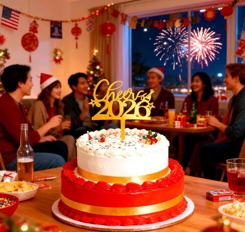 Mirror Gold Acrylic Happy New Year 2026 Cake Topper, Cheer to 2026, New Years Eve Party Decorations,Happy New Year Party Cake Decorations in Saudi Arabia