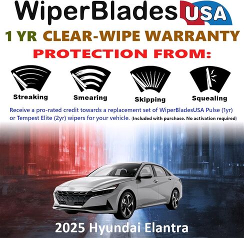WiperBladesUSA Wiper Blades Set w/ 1yr warranty compatible with Hyundai Elantra 2025 Wipers (Set of 2) Pulse Wipers in Saudi Arabia