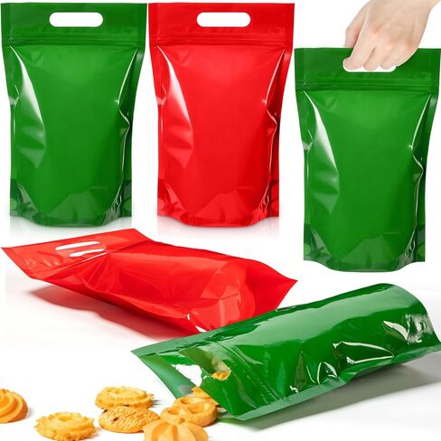 TaoBary 48 Pcs Christmas Treat Zipper Gift Bags Holiday Resealable Bags with Handle Red and Green Christmas Cookie Candy Packaging for Xmas Party Candy or Small Gift Wrapping Supplies in Saudi Arabia