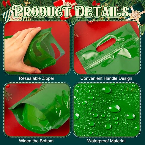 TaoBary 48 Pcs Christmas Treat Zipper Gift Bags Holiday Resealable Bags with Handle Red and Green Christmas Cookie Candy Packaging for Xmas Party Candy or Small Gift Wrapping Supplies in Saudi Arabia