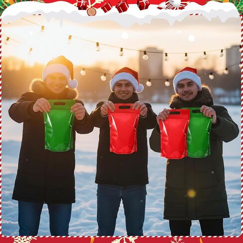 TaoBary 48 Pcs Christmas Treat Zipper Gift Bags Holiday Resealable Bags with Handle Red and Green Christmas Cookie Candy Packaging for Xmas Party Candy or Small Gift Wrapping Supplies in Saudi Arabia