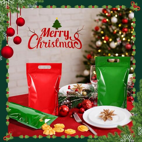 TaoBary 48 Pcs Christmas Treat Zipper Gift Bags Holiday Resealable Bags with Handle Red and Green Christmas Cookie Candy Packaging for Xmas Party Candy or Small Gift Wrapping Supplies in Saudi Arabia