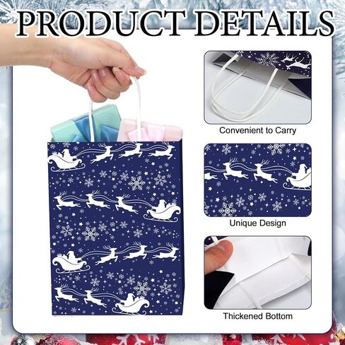 Kolldenn 24 Pcs Navy Blue Christmas Paper Gift Bags Christmas Treat Goodies Bags with Handle Santa Claus Candy Pouch for Xmas Holiday Party Favor Decorations Supplies, 6 Designs in Saudi Arabia