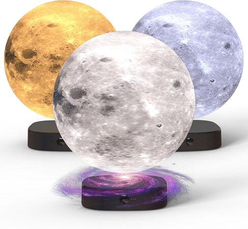 Moon Lamp, 6 inch 3D Printed Floating Moon lamp, auto Light up with self Rotating, Moon Light lamp for Kids (Black Base) in Saudi Arabia