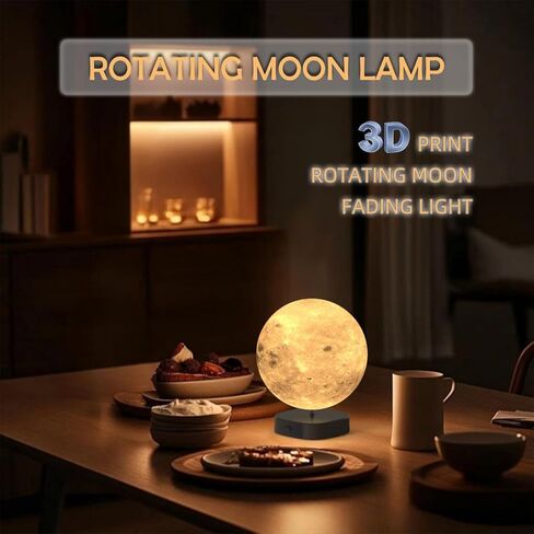 Moon Lamp, 6 inch 3D Printed Floating Moon lamp, auto Light up with self Rotating, Moon Light lamp for Kids (Black Base) in Saudi Arabia