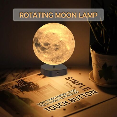 Moon Lamp, 6 inch 3D Printed Floating Moon lamp, auto Light up with self Rotating, Moon Light lamp for Kids (Black Base) in Saudi Arabia