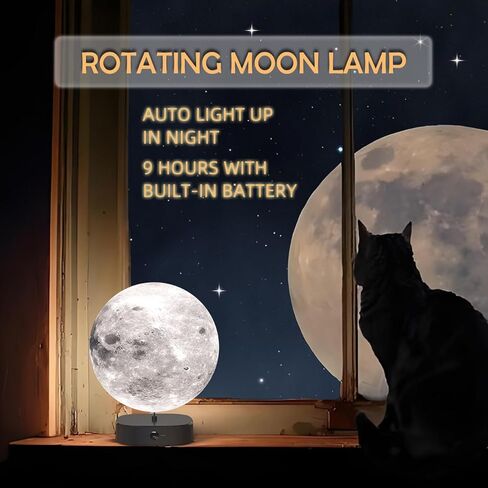Moon Lamp, 6 inch 3D Printed Floating Moon lamp, auto Light up with self Rotating, Moon Light lamp for Kids (Black Base) in Saudi Arabia