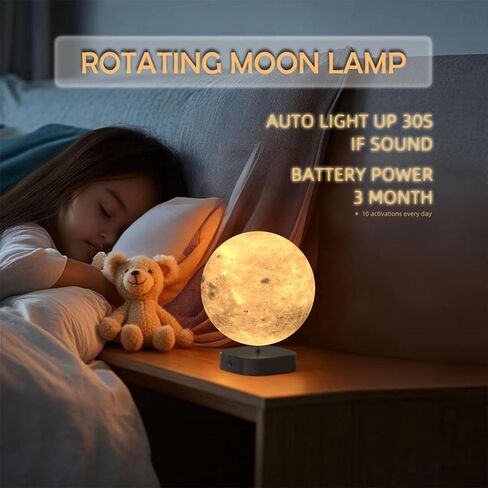 Moon Lamp, 6 inch 3D Printed Floating Moon lamp, auto Light up with self Rotating, Moon Light lamp for Kids (Black Base) in Saudi Arabia