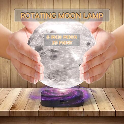Moon Lamp, 6 inch 3D Printed Floating Moon lamp, auto Light up with self Rotating, Moon Light lamp for Kids (Black Base) in Saudi Arabia